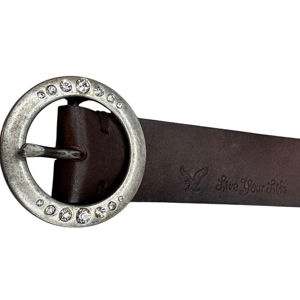 American Eagle Genuine Leather Belt Round Rhinestone Buckle
